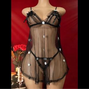 Black & Flower, Sheer, Lingerie Slip